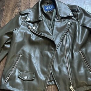 Women's Olive Green Leather Moto Jacket